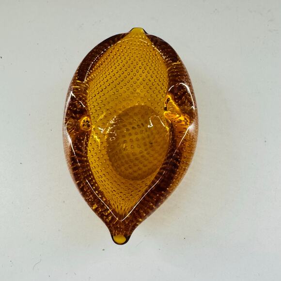 Vintage Amber MCM Blown Bubble Art Glass Dish Ashtray - Picture 2 of 5
